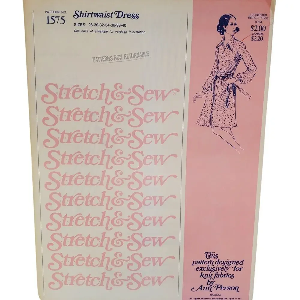 Stretch & Sew Shirtwaist Belted Dress Sewing Pattern UNCUT Vintage Ann Person